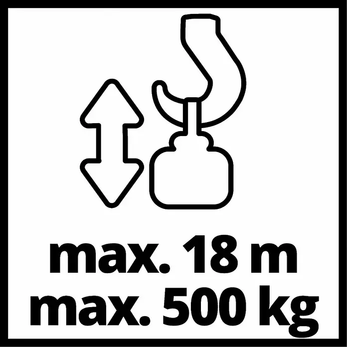 Einhell Polipasto TC-EH 1000 - 18 m, 1.600 W, 230 V - 240 V - Símbolo del dispositivo de elevación con altura máx. de elevación de 18 m y capacidad de carga de 500 kg.