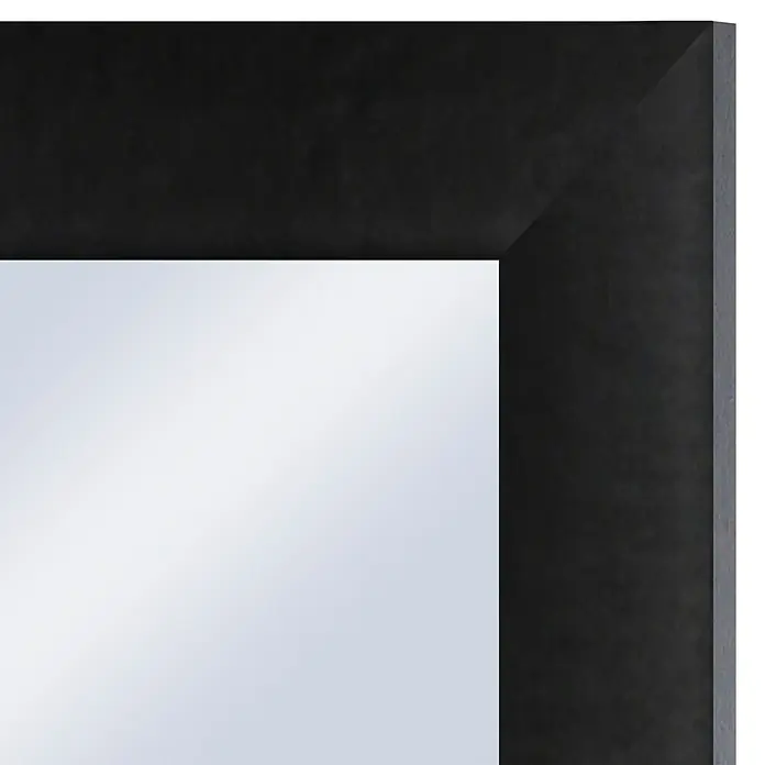 Espejo con marco XXL Génova - 76 x 186 cm, Negro, MDF - Primer plano de un espejo con un marco negro mate moderno, creando un elegante contraste con la superficie reflectante.
