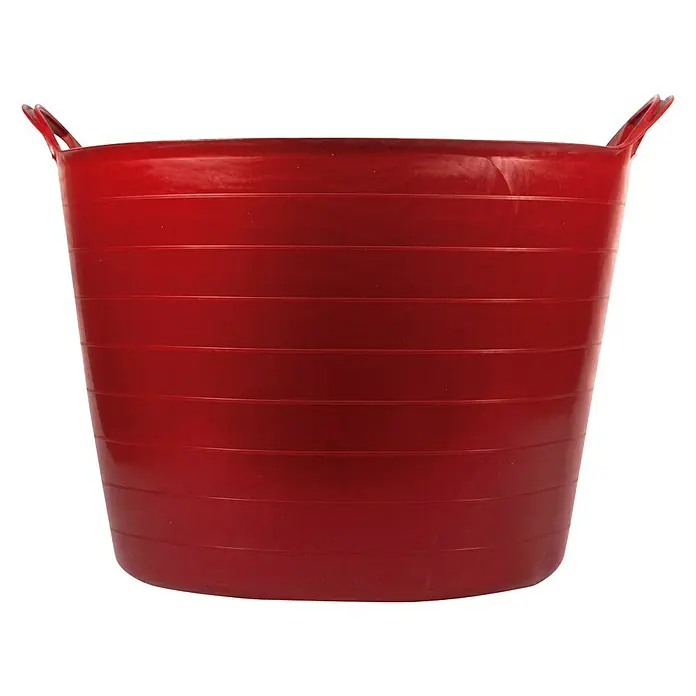 Capazo multiusos - Rojo, Plástico, 42 l - Cubo flexible rojo con asas. El cubo es de plástico y tiene líneas horizontales alrededor para darle fuerza. Es ideal para jardinería u otros trabajos.