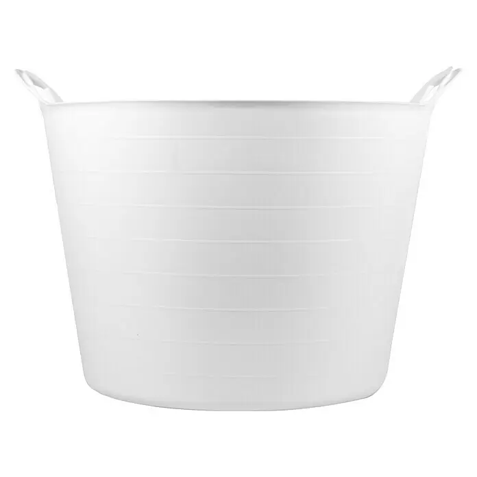 Capazo multiusos - Blanco, Plástico, 42 l - Cubo de plástico flexible blanco con dos asas integradas y nervaduras horizontales.