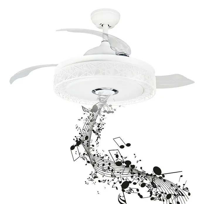 Arte confort Ventilador de techo Candas - Blanco, 104 cm, 27 W, RGB - Este ventilador de techo LED con función de música es un verdadero punto de atracción, proporcionando refrigeración agradable y entretenimiento musical.
