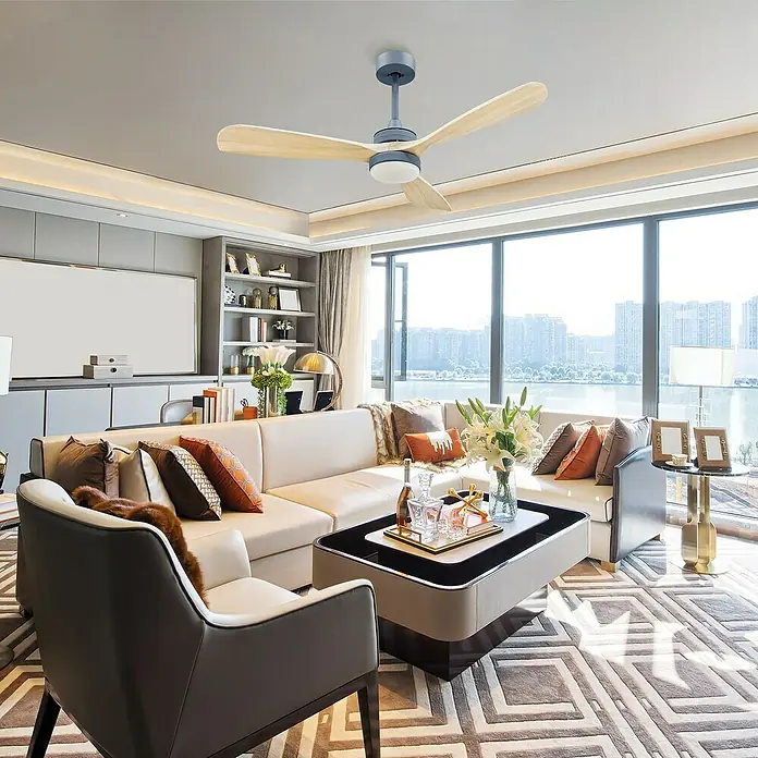 Arte confort Ventilador de techo Palaos - Haya, 122 cm, 27 W, Blanco cálido - Ventilador de techo de tres palas con iluminación integrada, ideal para un salón moderno. Proporciona un efecto de refrigeración confortable.