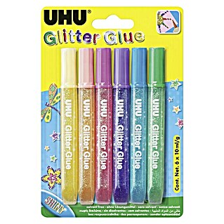 UHU Klebestift Glitter Glue (Shiny, 6 x 10 ml, Lösemittelfrei)