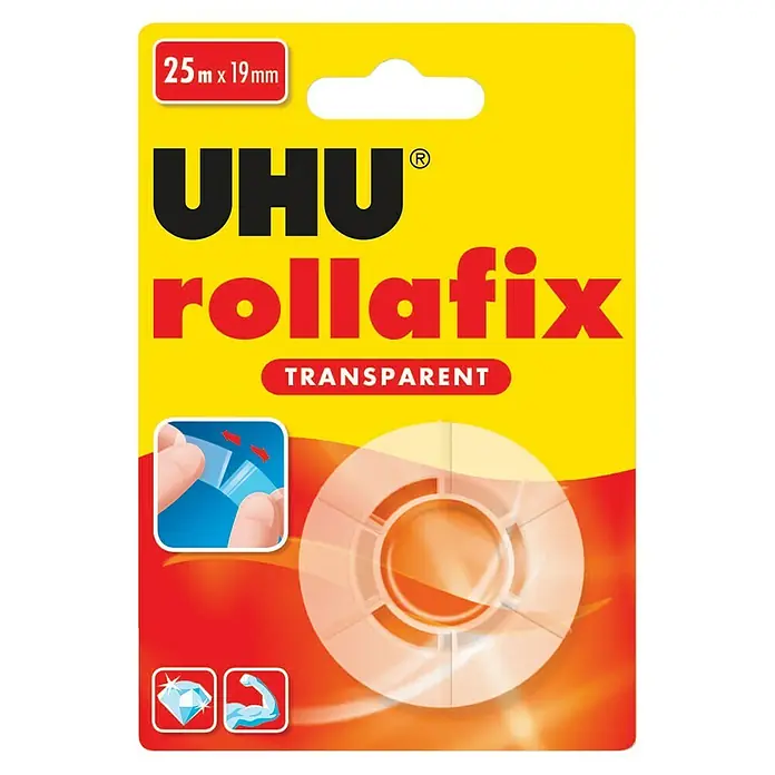 UHU Klebefilm Rollafix Nachfüllpack - Transparent, Länge: 25 m - UHU rolla fix transparent Klebepunkte, 25m x 19mm, für vielfältige Anwendungen im Büro oder Zuhause. Sofortige und dauerhafte Haftung.