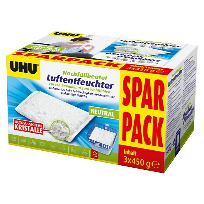 UHU Luftentfeuchter Nachfüllpack Sparpack3 Stk. x 450 g Diagonal View