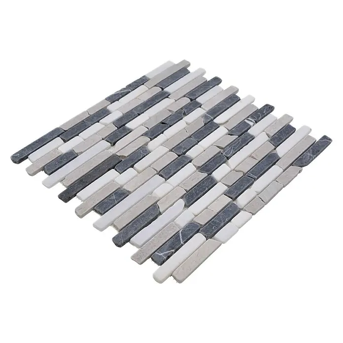 Mosaikfliese MOS BRICK 1125 - 32,2 x 30,5 cm, Grau/Schwarz, Matt - Nahaufnahme eines Mosaikfliesenmusters in Grau- und Weißtönen, das eine elegante und moderne Ästhetik für Innenräume bietet.