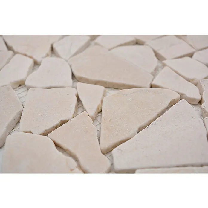 Mosaikfliese Uni CIOT 30/13 - 30,5 x 30,5 cm, Weiß, Matt - Nahaufnahme von Marmorfliesen, die ein schönes Mosaikmuster bilden. Die hellen Farben verleihen jedem Raum Eleganz und Stil.
