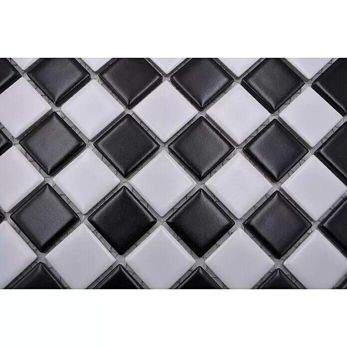 Mosaikfliese Quadrat Mix BM 148 - 32,6 x 30 cm, Schwarz/Weiß, Matt - Detailaufnahme