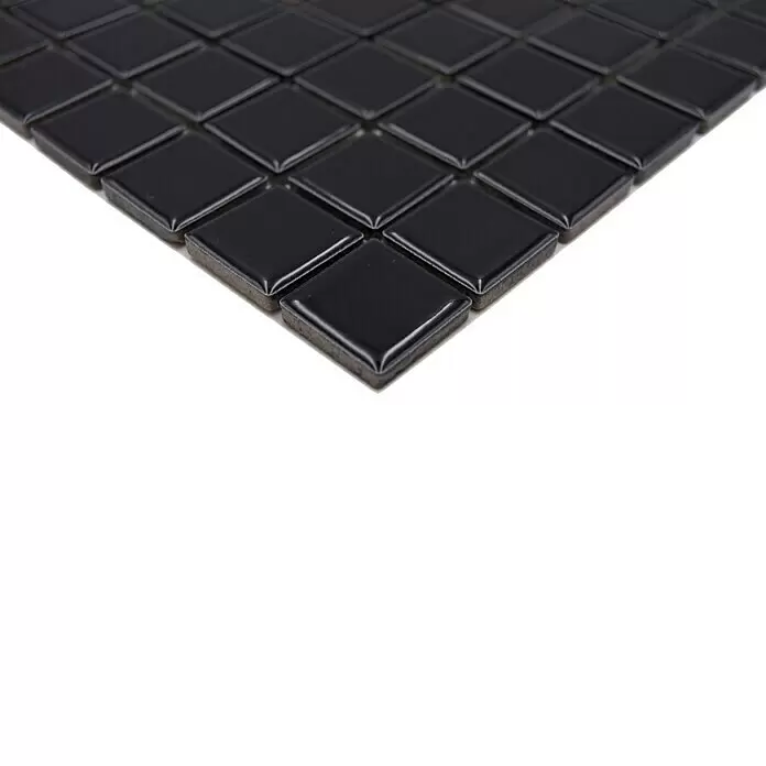 Mosaikfliese Quadrat Uni B 890 - 32,6 x 30 cm, Schwarz, Glänzend - Detailaufnahme