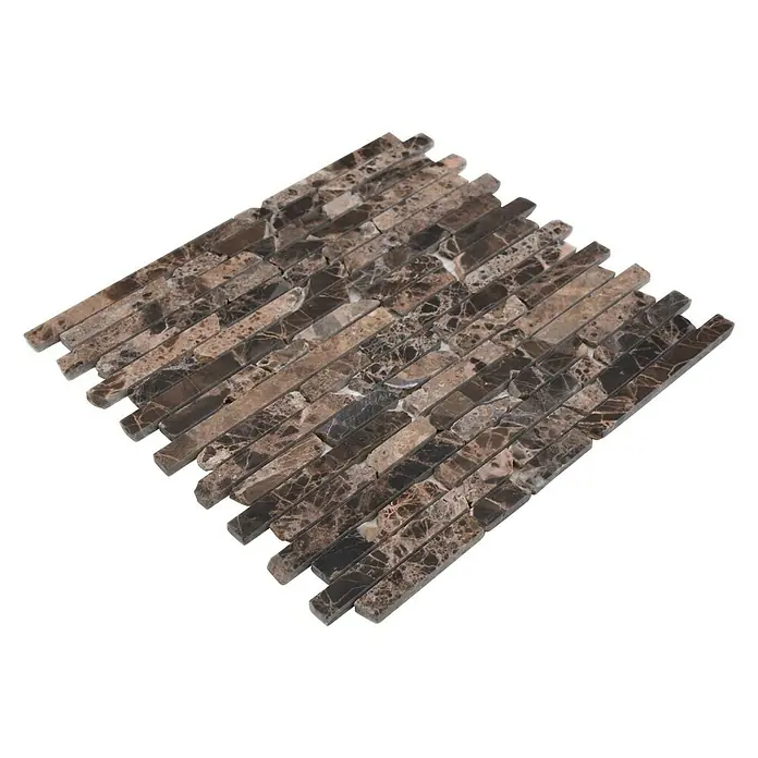 Mosaikfliese Brick MOS BRICK 2909 - 32,2 x 30,5 cm, Beige/Braun, Matt - Eine Nahaufnahme eines Mosaikfliesenblatts mit braunen, rechteckigen Steinen, die ein elegantes und natürliches Design für Innenräume bieten.