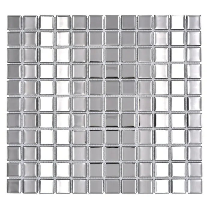 Mosaikfliese Quadrat Crystal CM 4SB2 - 32,7 x 30,2 cm, Silber, Glänzend - Quadratische silberne Mosaikfliese, ideal für moderne Dekore, bietet einen glänzenden und reflektierenden Effekt für jeden Raum.