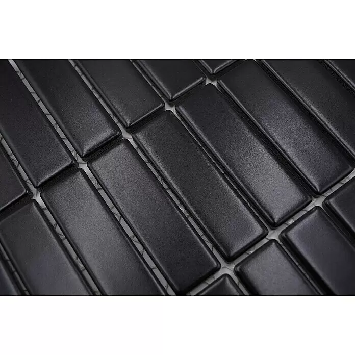 Mosaikfliese Stäbchen Uni ST 360 - 29,7 x 29 cm, Schwarz, Matt - Detailaufnahme