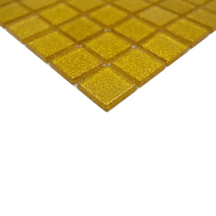 Mosaikfliese Quadrat Crystal Uni CM 4GO5 - 32,7 x 30,2 cm, Gold, Glänzend - Goldene quadratische Mosaikfliesen für ein glamouröses und stilvolles Interieur. Perfekt für Wände und Böden mit luxuriösem Touch.