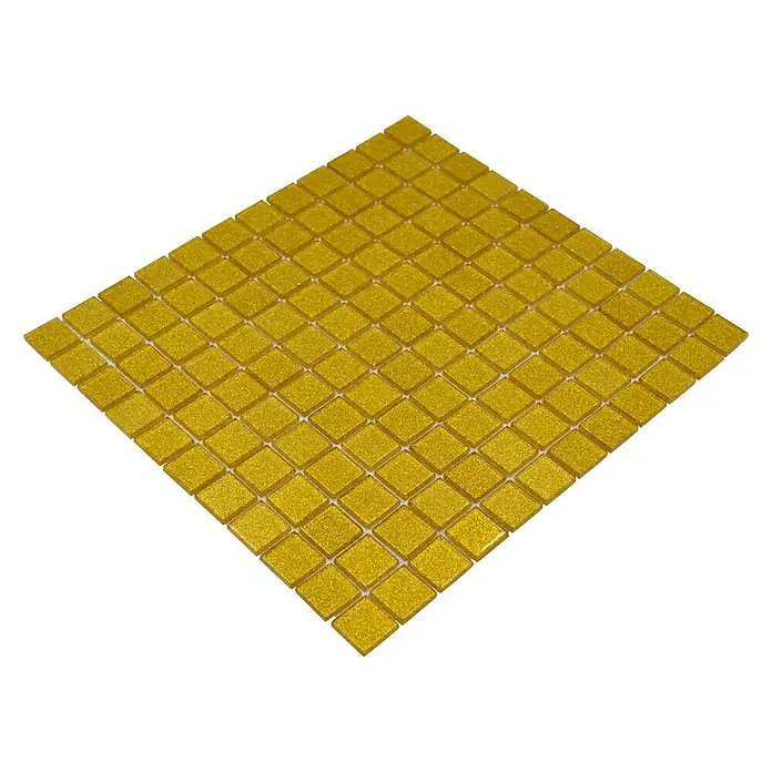 Mosaikfliese Quadrat Crystal Uni CM 4GO5 - 32,7 x 30,2 cm, Gold, Glänzend - Quadratische Goldmosaikfliese für auffällige Akzente. Ideal für Bad, Küche oder als Dekorelement. Hochwertig und langlebig.