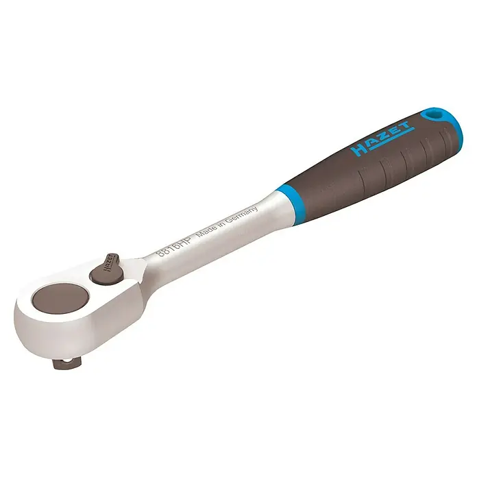 Hazet Umschaltknarre 8816HP - 200 mm, ⅜″ Vierkant - Ein Hazet 8816HP Umschaltknarrenschlüssel. Das Werkzeug hat einen ergonomischen Griff und ist für den professionellen Einsatz konzipiert.
