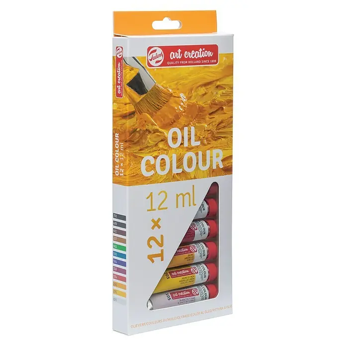 Talens Art Creation Set de pinturas al óleo - Multicolor, 12 ud. x 12 ml, Tubo - Un paquete de pinturas al óleo "Galens Art Creation", que contiene 12 tubos de 12 ml cada uno, ideal para artistas y aficionados.