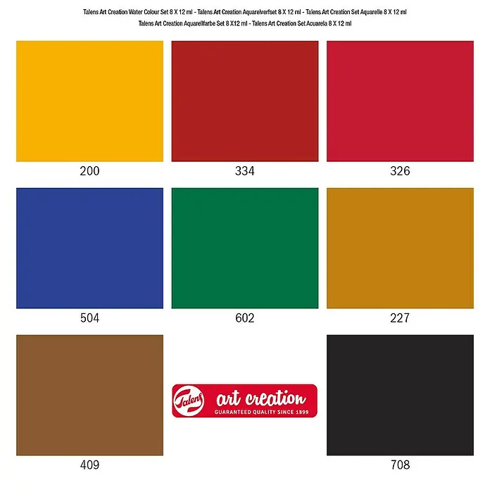 Talens Art Creation Set de acuarelas - Multicolor, 8 ud. x 12 ml, Tubo - Set de acuarelas Talens Art Creation con 8 colores y el logotipo de Talens Art Creation.