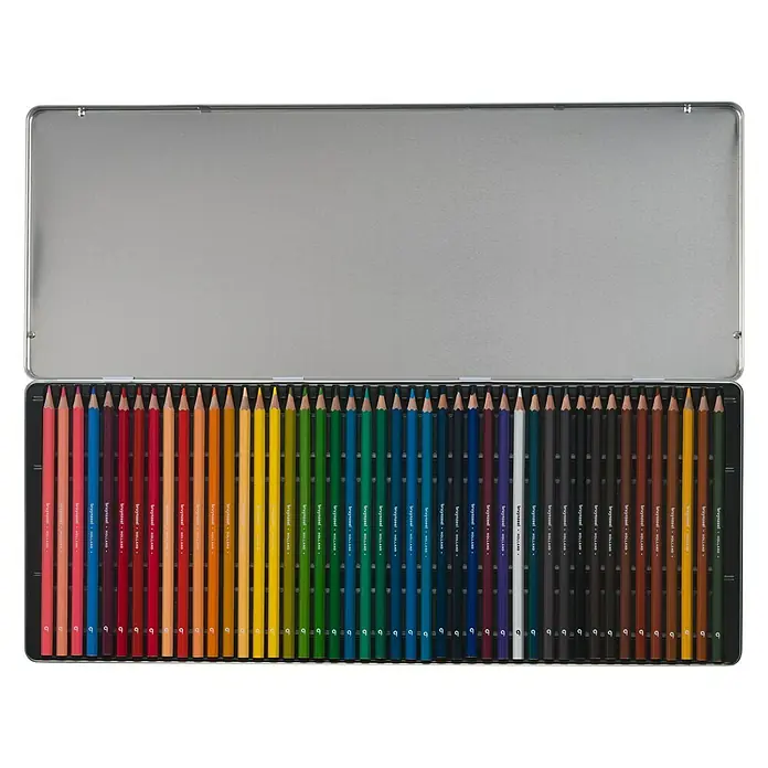 Talens Bruynzeel Set de lápices de dibujo Papagayo - 45 ud., Multicolor - Caja metálica abierta con un colorido surtido de lápices de colores, invitando a dibujar.