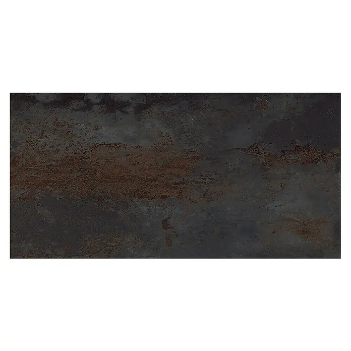 Feinsteinzeugfliese Flatiron - 30,8 x 61,5 cm, Schwarz, Matt - Dunkle Metallplatte mit Rosteffekt. Ideal für industrielle oder moderne Designs, bietet die Platte eine einzigartige Textur und Optik.