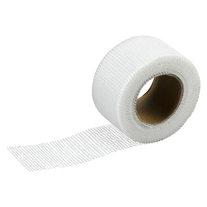 Catnic Fugen-Gitterband - 20 m x 5 cm - Nahaufnahme einer Rolle Glasfaserklebeband für Trockenbauarbeiten, ideal zum Verstärken von Gipsplattenfugen und Reparaturen im Innenausbau.
