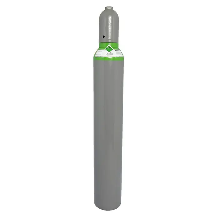 Tyczka Energy Tycon-Flasche ohne Füllung* - Fassungsvermögen: 10 l - Graue Gasflasche mit grüner Markierung und der Aufschrift UN 1956, verwendet für den Transport und die Lagerung von komprimierten Gasen.