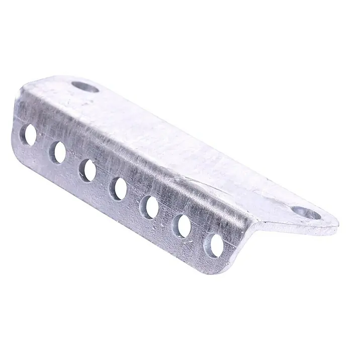 Stema Kielrollenhalter - Höhe: 210 mm, Geeignet für: Bootsanhänger - Metallhalterung mit mehreren Löchern. Die Halterung ist silberfarben und hat eine rechtwinklige Form. Sie dient zur Befestigung und Stabilisierung.
