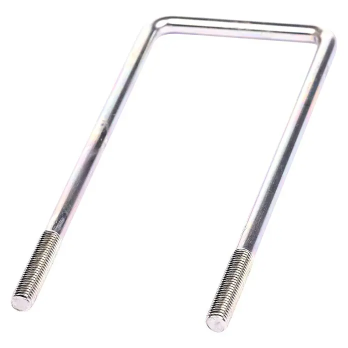 Stema Bügelschraube - Gewinde: M 12, Lichte Höhe: 240 mm, Lichte Breite: 90 mm, Stahl - Das Bild zeigt einen U-förmigen Bolzen, glänzend und aus Metall, mit Gewindeenden, ideal für Befestigungen im Bau- oder Kfz-Bereich.