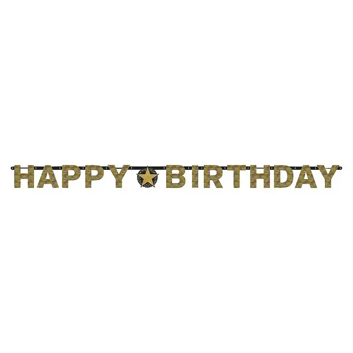 Girlande Partykette Sparkling Celebration - 213 cm, Gold, Happy Birthday, Papier - Eine glitzernde "Happy Birthday"-Girlande in Gold und Schwarz, perfekt für Geburtstagsfeiern, die eine festliche und schimmernde Atmosphäre schafft.