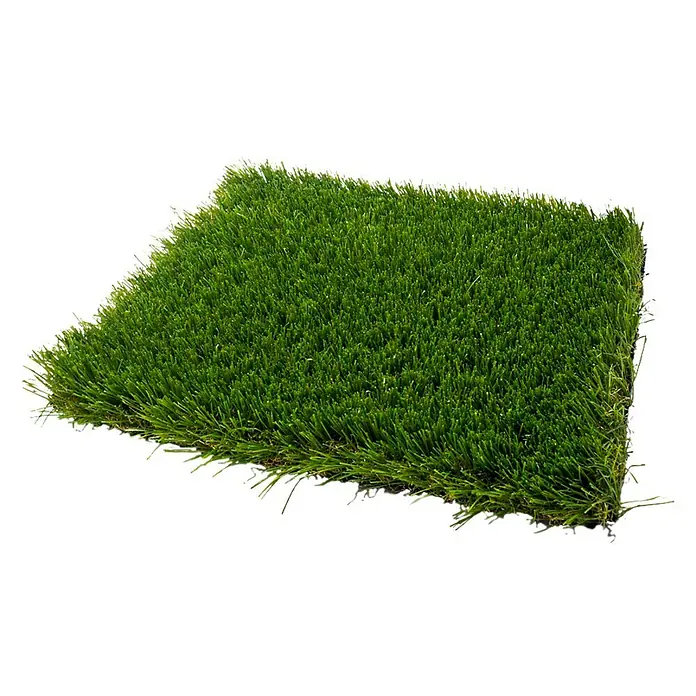 Césped artificial Corfú - 5 x 2 m, Altura del pelo: 35 mm, 23.100 puntadas/m² - Primer plano de un trozo de césped artificial, perfecto para el jardín o el balcón. Alfombra de césped artificial para exteriores.