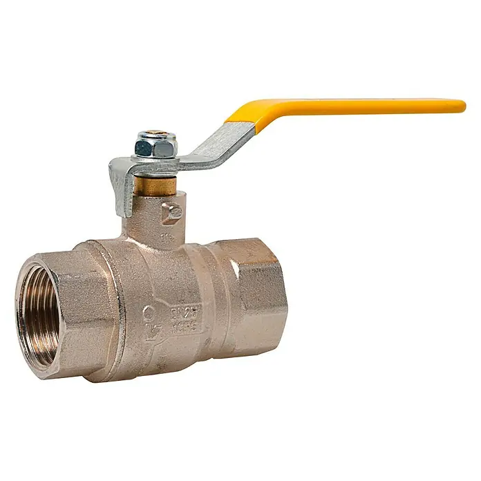 Kugelhahn - 1″, 10 bar, Messing - Messing-Kugelhahn mit gelbem Griff, ideal für Wasserleitungen und Sanitäranlagen. Robust und zuverlässig für den täglichen Einsatz.