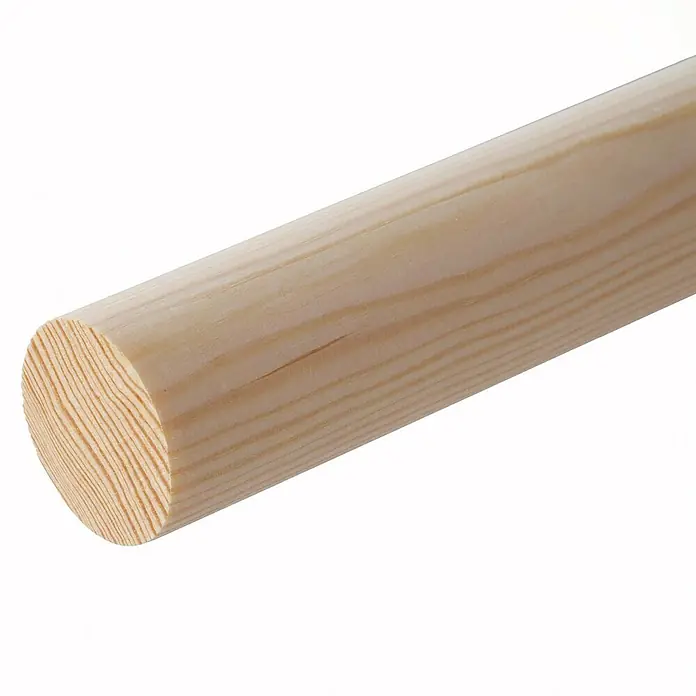 Dolle Handlauf PS 3/40 - Kiefer Natur, Unbehandelt, Rund, Länge: 200 cm - Nahaufnahme einer hellen, unbehandelten Rundholzstange, die die natürliche Maserung des Holzes hervorhebt. Ideal für DIY-Projekte.