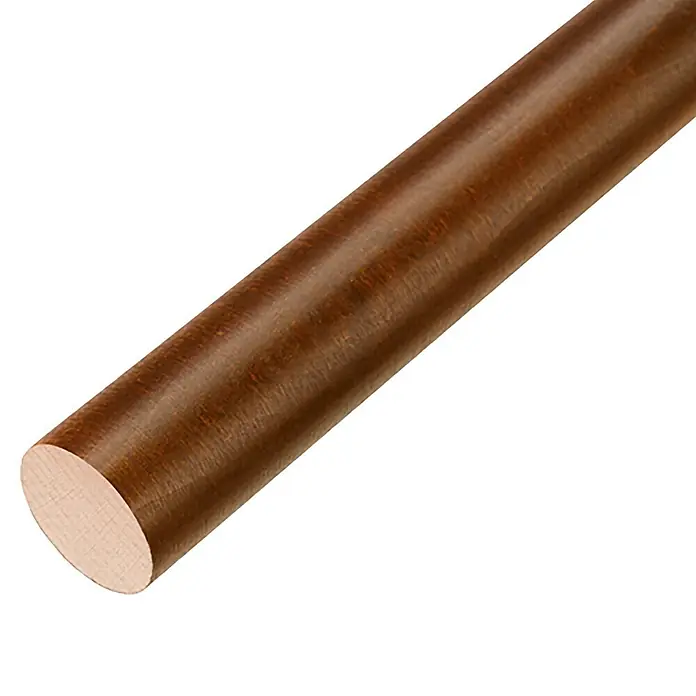 Dolle Handlauf PS 3/40 - Buche Walnuss gebeizt, Lackiert, Rund, Länge: 200 cm - Nahaufnahme eines glänzenden, bronzefarbenen Rundstabs, ideal für Handwerk und industrielle Anwendungen.
