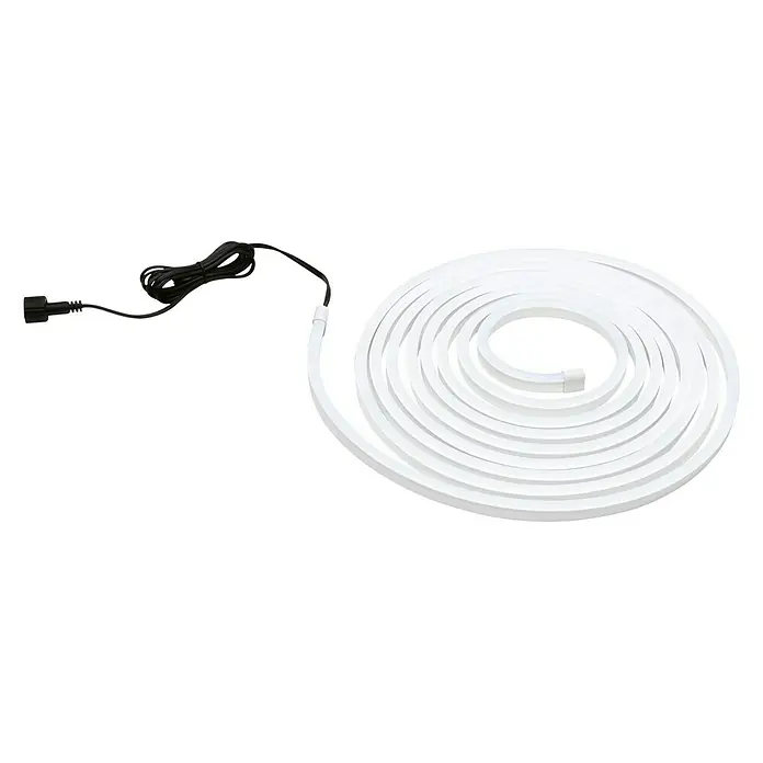 Paulmann LED-Band Simpled Outdoor - Länge: 5 m, Lichtfarbe: Tageslichtweiß, 20 W, 2.100 lm - Aufgerollte weiße LED-Neonröhre mit schwarzem Stromkabel und Stecker, ideal für dekorative Beleuchtung im Innenbereich.