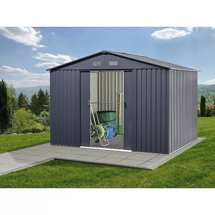 Floraworld Gerätehaus - Außenmaß inkl. Dachüberstand (B x T): 301 x 238 cm, Stahl - Stimmungsaufnahme