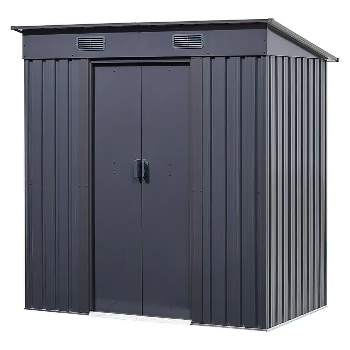 Floraworld Gerätehaus - Außenmaß inkl. Dachüberstand (B x T): 195 x 121 cm, Stahl - Ein geräumiges Metallgartenhaus mit Doppeltür und Entlüftungsöffnungen, ideal für die Aufbewahrung von Gartengeräten.