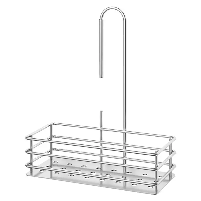 Zack Duschkorb Iparo - 14 x 25,5 x 31,8 cm, Edelstahl, Edelstahl - Metallkorb mit Haken. Der Korb ist aus Edelstahl gefertigt und hat eine rechteckige Form mit Löchern am Boden. Ideal für Küche oder Bad.