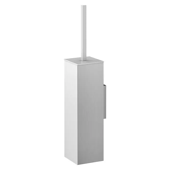 Zack Carvo WC-Bürstengarnitur - Mit Halterung, Edelstahl, Edelstahl - Eine moderne, weiße Toilettenbürstengarnitur mit einem schlichten, rechteckigen Design, das jedes Badezimmer aufwertet.