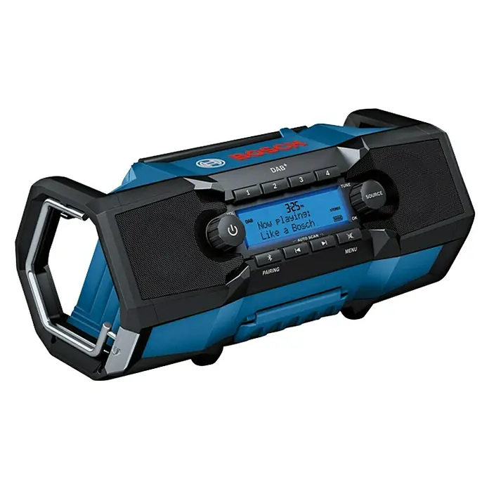 Bosch Professional AMPShare 18V Akku-Baustellenradio GPB 18V-2 SC - 18 V, Ohne Akku, Frequenz: 87,5 - 108 MHz (UKW/FM) - Das Bosch Baustellenradio mit digitalem Empfang (DAB+) und Bluetooth für Musikstreaming bietet robusten Sound auf der Baustelle.