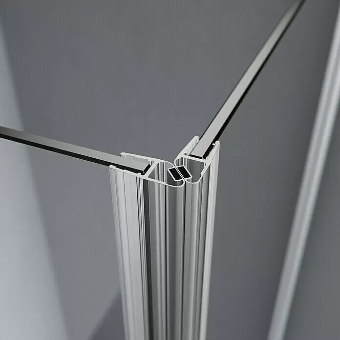 GEO Magnetleistensatz - Kunststoff, Transparent/Weiß - Transparentes Duschkabinen-Eckprofil mit Metallelementen, verbindet zwei Glaspaneele.