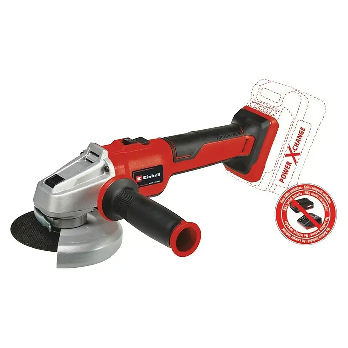 Einhell PXC 18V Amoladora angular de batería Axxio 18/115 Q - 18 V, Sin batería, Diámetro disco: 115 mm, 8.500 r.p.m. - Amoladora angular a batería Einhell, roja y plateada, con disco y mango auxiliar. Ideal para tareas de esmerilado sin cables.