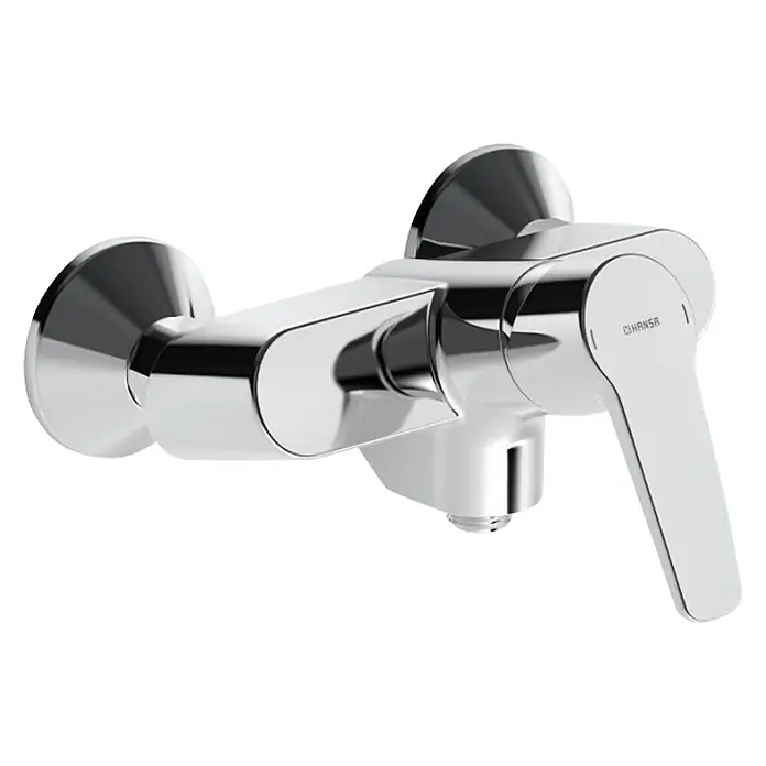 Hansa Polo Brausearmatur - Chrom, Glänzend, Ausladung: 191 mm - Nahaufnahme einer glänzenden Hansa-Armatur mit Hebel, ideal für Bad oder Küche, mit klaren Linien und modernem Design.