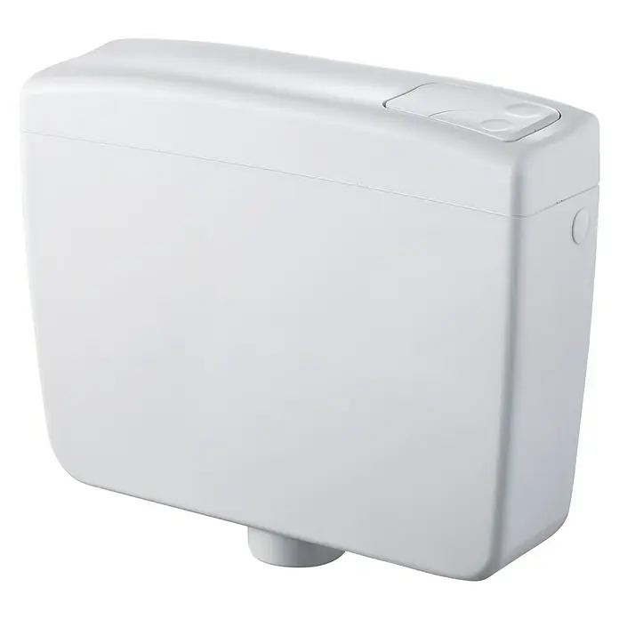 Spülkasten 710 Duo - Kunststoff, Spülmenge: 3 l - 7 l - Nahaufnahme eines weißen Spülkastens mit doppelter Spültaste, ideal für moderne Badezimmer.