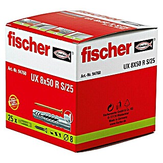 Fischer Universaldübel UX 8x50 R S/25 mit Rand (Gesamtstückzahl: 25 Stk., Mit Schrauben)