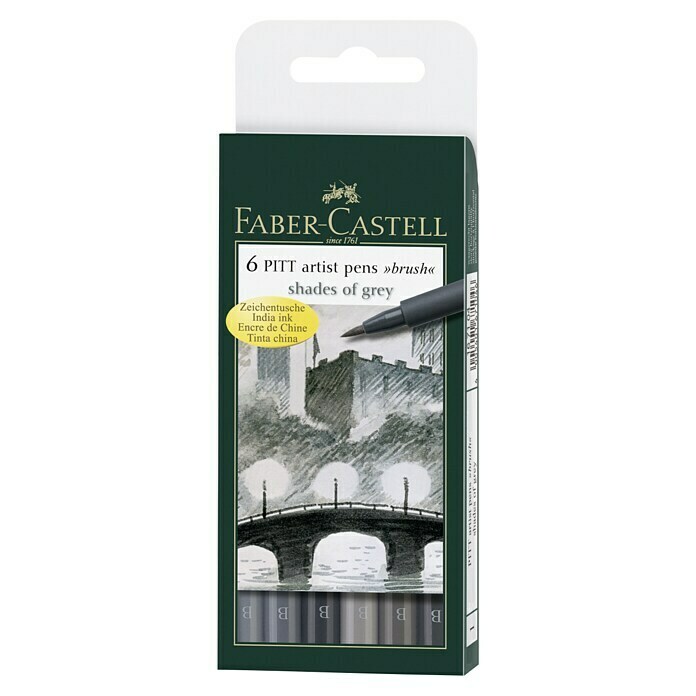 Faber-Castell Tuschestift-Set Pitt Shades of Grey6 Stk., Mehrfarbig, Brushspitze Front View