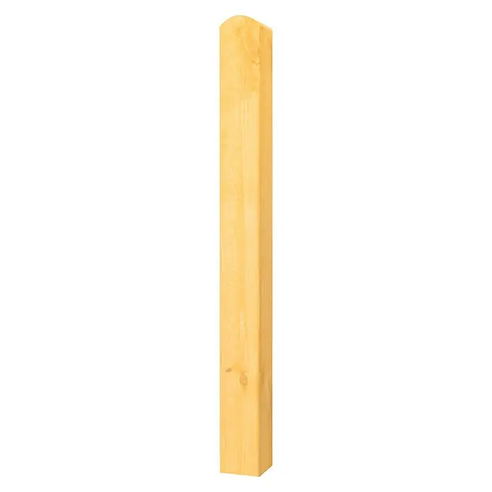 Holzpfosten Regensburg - L x B x H: 9 x 9 x 100 cm, Kiefer/Fichte - Heller, rechteckiger Holzpfosten mit abgerundeter Oberseite, ideal für Zäune oder zur Abgrenzung im Garten. Natürliche Holzmaserung sichtbar.