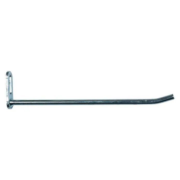 Connex Colgador para herramientas - L x Al: 20 x 4,5 cm, Carga soportada: 10 kg - Imagen de un gancho largo plateado para paneles perforados, ideal para exhibir productos en tiendas.