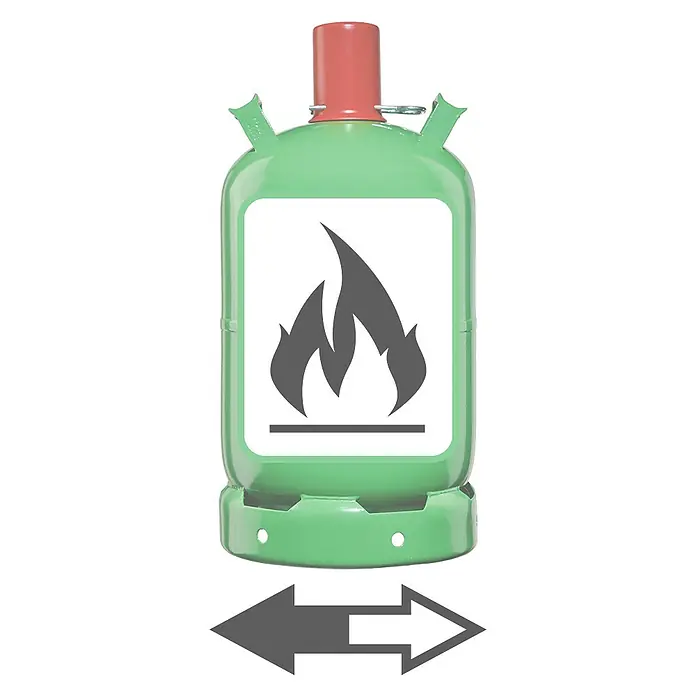 Knauber Propangas-Füllung - Passend für: Knauber Gas-Pfandflaschen, 11 kg - Grüne Gasflasche mit Flammenwarnsymbol und Pfeilen. Transport und Handhabungshinweise beachten.