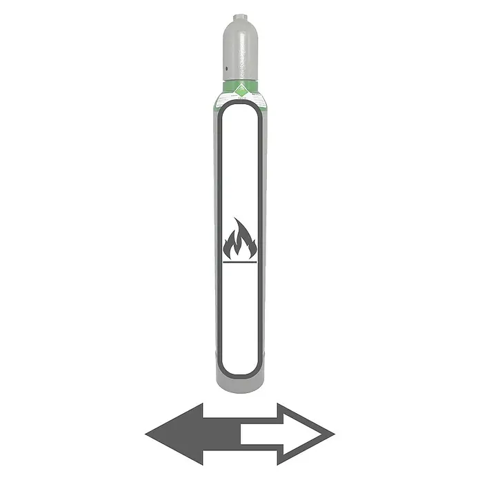 Tyczka Energy Argon-Füllung - Passend für: Tyczka Energy Argon-Flaschen, 10 l - Eine Illustration einer Gasflasche mit einem Entflammbarkeitssymbol und einem bidirektionalen Pfeil darunter.