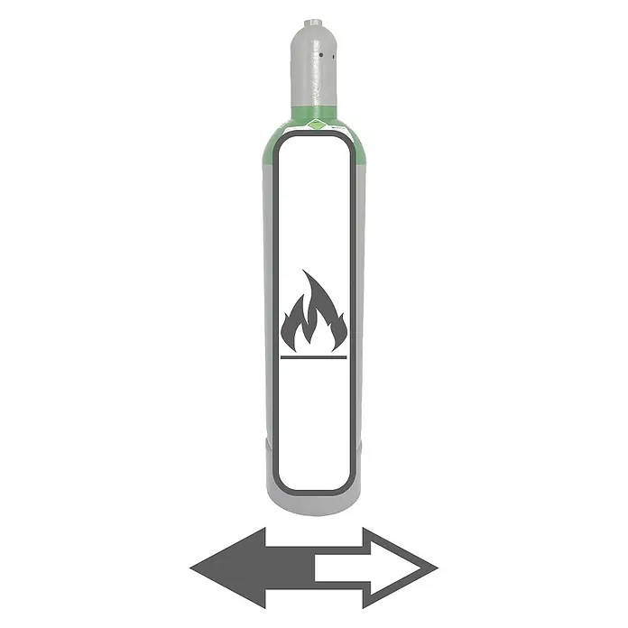 Tyczka Energy Argon-Füllung - Passend für: Tyczka Energy Argon-Flaschen, 20 l - Eine Gasflasche mit einem brennbaren Symbol und einem Pfeil, der die Richtung anzeigt.