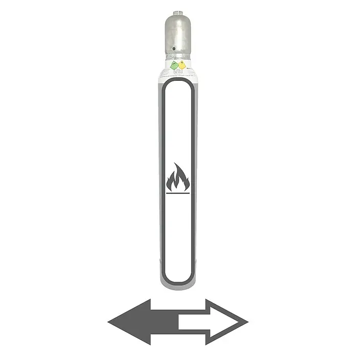 Tyczka Energy Sauerstoff-Füllung - Passend für: Tyczka Energy Sauerstoff-Flaschen, 10 l - Abbildung einer Gasflasche mit einem Flammenzeichen und einem Pfeil, der nach links und rechts zeigt.